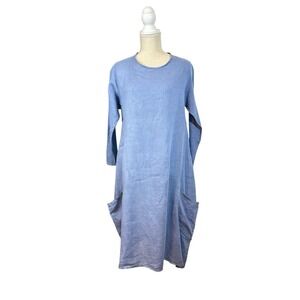 Gray Violet 100% Linen Lantern Dress Sz Small Blue 2 Pockets Artsy Lagenlook